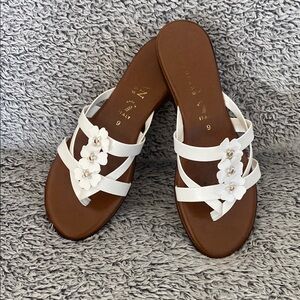 Italian Shoemakers White and Brown Thong Sandals with Woven Straps